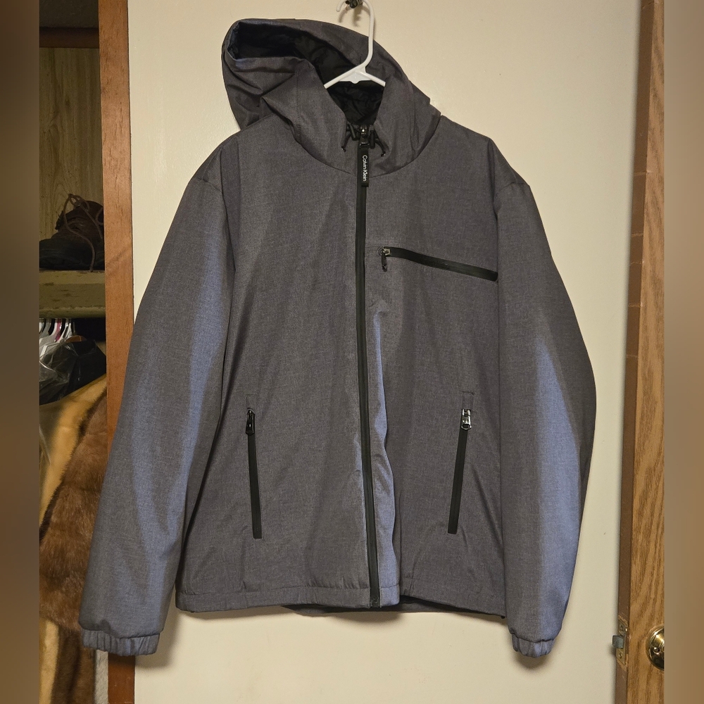 MEN'S CALVIN KLEIN GREY OUTDOOR WINTER RAIN Hooded Jacket